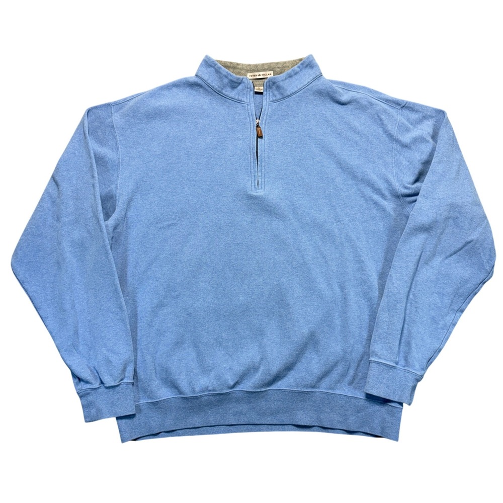 Peter Millar Mens XL Light Blue 100% Cotton 1/4 Zip Pullover Sweater